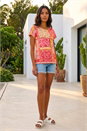 Pink Contrast Print Stretch Top, Image 2 of 4