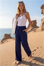 Navy  Crepe Elasticated Waist Trouser, Image 2 of 4