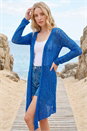 Blue Popcorn Knit Longline Cardigan, Image 2 of 4