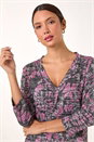 Pink Abstract Print Pleat Front Top, Image 4 of 5