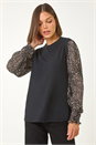 Black 2 in 1 Print Mesh Sleeve Top, Image 1 of 5
