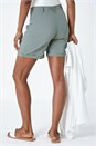 Khaki Stretch Elastic Waist Turn Up Shorts, Image 3 of 5