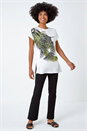 Ivory  Metallic Leaf Print T-Shirt, Image 4 of 5