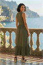 KHAKI Dusk Tiered Stretch Midi Dress , Image 3 of 4