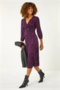 Magenta Geometric Print Twist Front Midi Dress, Image 1 of 5