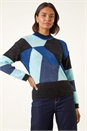 Blue Metallic Colour Block Knit Jumper, Image 4 of 5