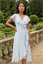 Blue Petite Ditsy Floral Frill Midi Dress , Image 2 of 4