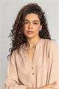 Camel  Plain Buttoned Notch Neck Top, Image 4 of 4