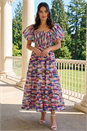 Pink Dusk Abstract Puff Sleeve Tiered Dress, Image 1 of 4
