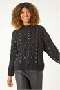 Black Sparkly Cable Knit Jumper, Image 1 of 5