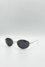 Black Metal Oval Cat Eye Sunglasses In Black, Image 2 of 5