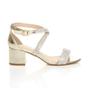 Gold AJVANI Gold Mid Block Heel Crossed Straps Diamante Sandals, Image 2 of 6