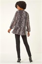 Dark Grey Snake Print V-Neck Tunic Top, Image 3 of 5