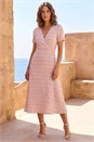 Light Pink Petite Ruffle Midi Wrap Dress, Image 3 of 4