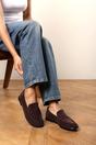 Dark Brown Charleigh Ruched Detail Flat Penny Loafers, Image 7 of 7