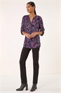 Navy  Leaf Puff Print Stretch Shirt , Image 2 of 5