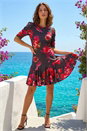 Black Petite Floral Print Mesh Stretch Dress, Image 1 of 4