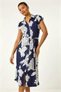 Navy  Floral Print Stretch Shirt Dress, Image 2 of 5