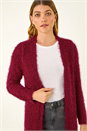 Red Textured Longline Knit Cardigan, Image 1 of 5