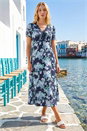 Navy  Floral Lace Trim Midi Dress , Image 2 of 4