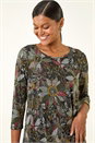 Green Floral Puff Print Stretch Shirt, Image 4 of 5