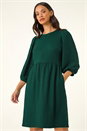 Green Dusk Textured Blouson Puff Sleeve Dress, Image 4 of 5