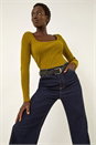 Olive Square Neck Ribbed Knit Jumper, Image 1 of 5