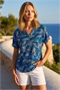 Navy Textured Print Zip Stretch Top, Image 1 of 4