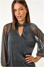 Black Twist Neck Glitter Mesh Top, Image 4 of 5