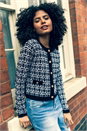 Black Boucle Knitted Contrast Cardigan, Image 6 of 7