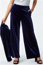 Midnight Blue Velvet Elastic Waist Wide Leg Trousers, Image 4 of 6
