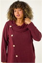 Wine Curve Cowl Neck Button Wrap Top, Image 4 of 5