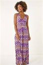 Purple Geometric V-Neck Maxi Dress, Image 2 of 5