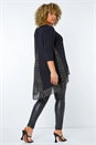 Black Curve Metallic Print Chiffon Hem Top, Image 3 of 5