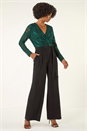 Green Sequin Lace V-Neck Stretch Jumpsuit, Image 2 of 5