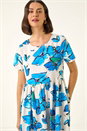 Blue Floral Smock Midi Dress, Image 4 of 5