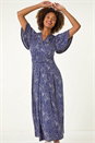 Navy  Polka Dot Wrap Midi Dress, Image 2 of 5