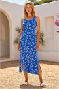 Blue Dandelion Print Midi Dress, Image 1 of 4