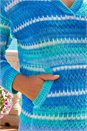 Blue Textured V-Neck Knit Hoodie, Image 4 of 4