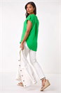 Green Pleated Notch Neck Top, Image 3 of 5