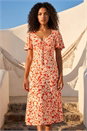 Orange Petite Floral Ruched Midi Dress, Image 1 of 4