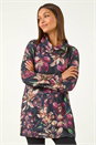 Maroon Floral Printed Roll Neck Top, Image 4 of 5
