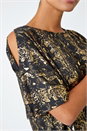 Black Metallic Print Cold Shoulder Stretch Top, Image 5 of 5
