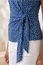 Navy  Petite Spot Print Tie Side Top, Image 4 of 4