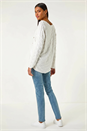 White Textured Foil Snit V-Neck Top, Image 3 of 6