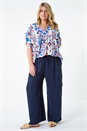 Navy  Curve Linen Look Wide Leg Trousers, Image 2 of 5