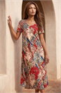 Red Patchwork Print Curved Hem Midi Dress, Image 1 of 4