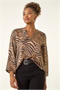 Tan Animal Print V-Neck Shirt, Image 4 of 5