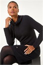 Black Ribbed Cowl Neck Jumper Dress, Image 1 of 5
