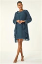 Teal Embellished Shift Dress & Shrug, Image 2 of 6
